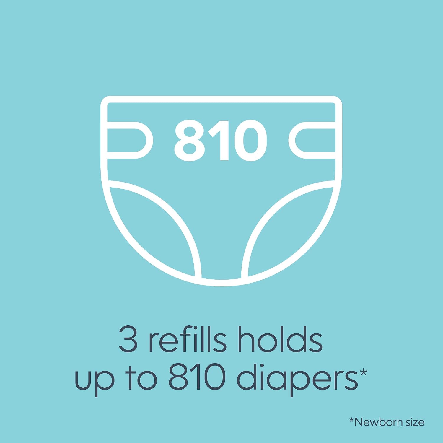 The Diaper Genie Unscented Round Refill 3-pack, with continuous film can hold up to 810 newborn-sized diapers per refill.
