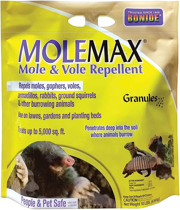 Bonide MOLEMAX Mole & Vole Repellent Granules, 10 lbs. Ready-to-Use, Outdoor Lawn & Garden Mole Control, People & Pet Safe