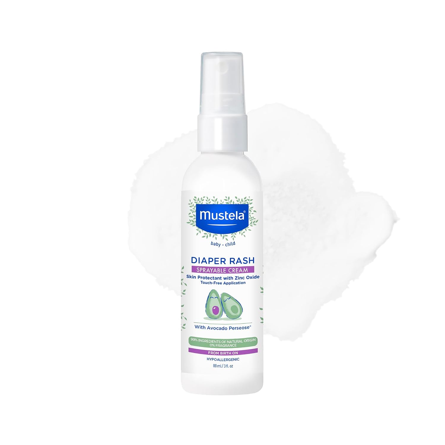 Mustela Baby Diaper Rash Cream Spray – Touch-Free protectant with Zinc Oxide & Natural Avocado - Treats, Soothes and Prevents Diaper Rash- Fragrance-Free - 3 fl. oz