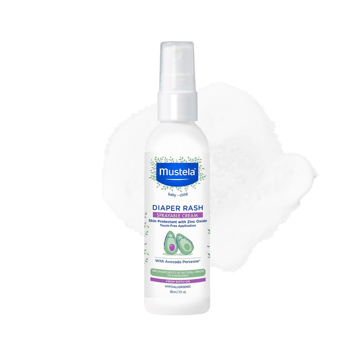 Mustela Baby Diaper Rash Cream Spray – Touch-Free protectant with Zinc Oxide & Natural Avocado - Treats, Soothes and Prevents Diaper Rash- Fragrance-Free - 3 fl. oz