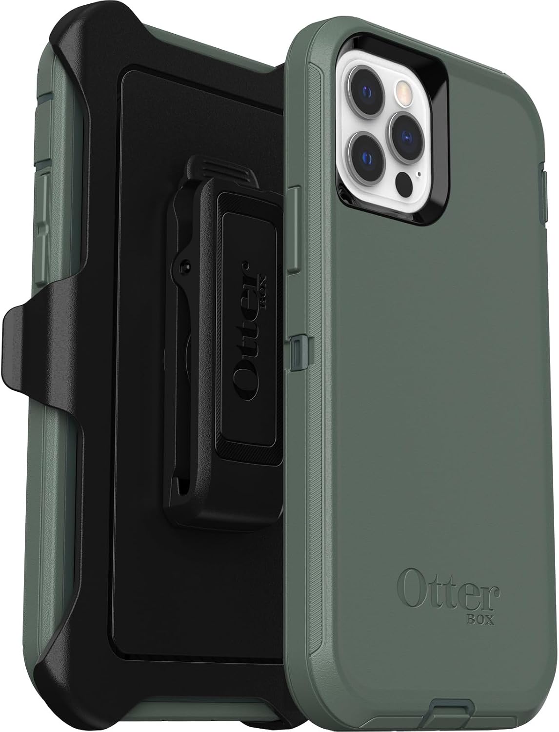 OtterBox Defender Series Screenless Edition Case for iPhone 12 & iPhone 12 Pro (Only) - Holster Clip Included - Non-Retail Packaging - Forest Ranger (Green)