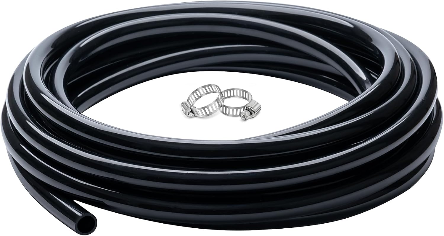 3/4" id - 10ft Black Vinyl Tubing Flexible PVC Irrigation Hose & 2 Clamps