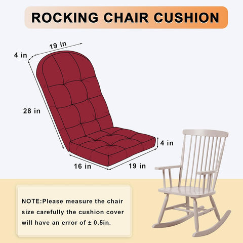 Rocking Chair Cushion - Chenille Fabric, High-Density Sponge, Durable Comfort Non-Slip Bottom Tufted Seat Pads with Ties, Chenille︱Red, 44x19x4 inch