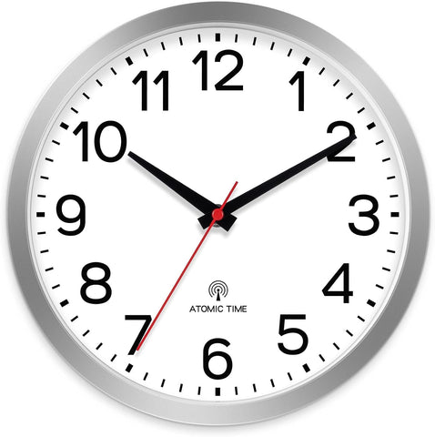 AKCISOT 12 Inch Wall Clock, Silent Battery Operated Analog Clock, Silver
