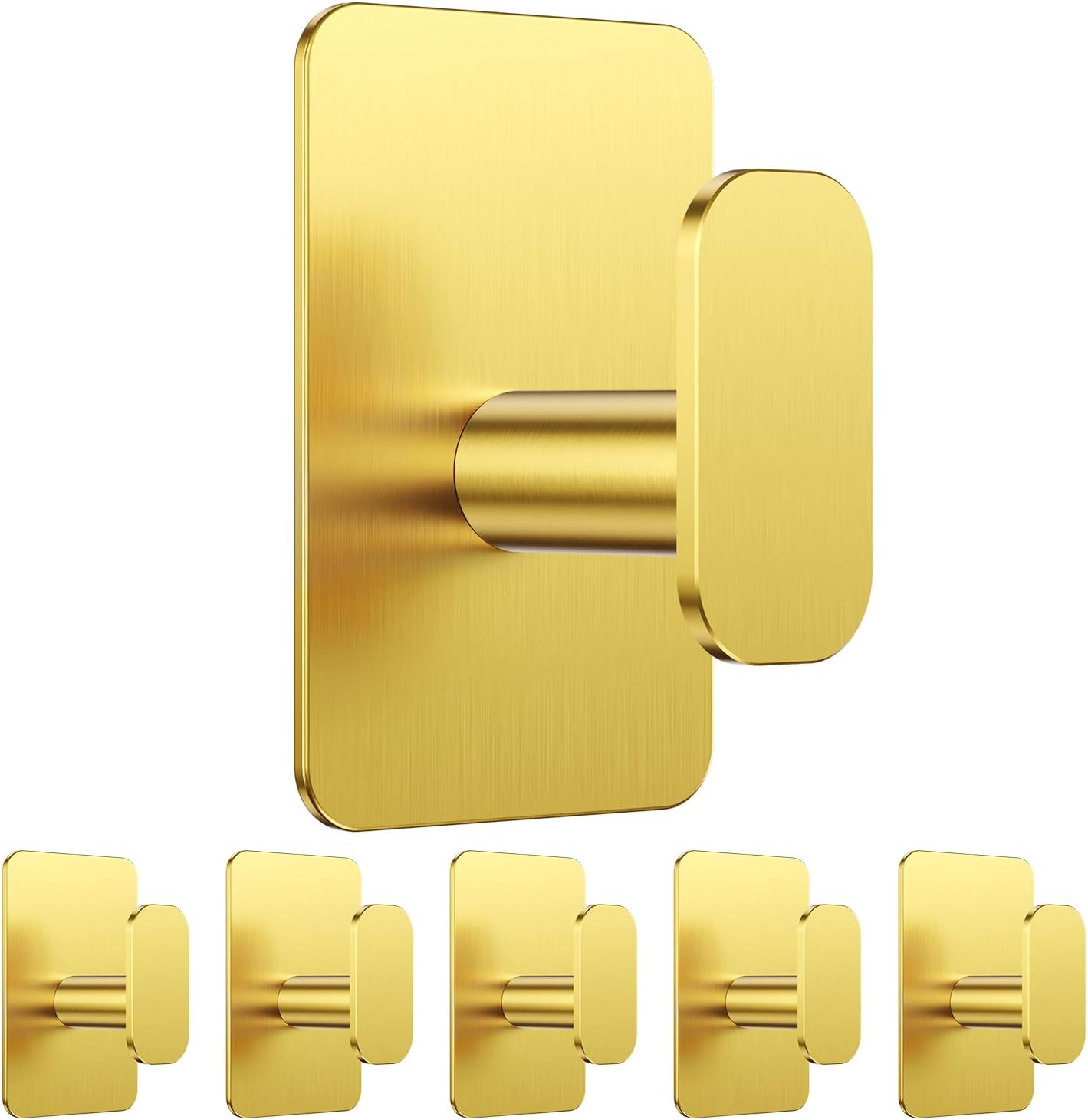 6 Pack Large Heavy Duty Wall Hooks - 26lb Max, Stainless Steel Adhesive Towel Hooks for Hanging Towel, Coat, Robe, Hat, Sticky Towel Holder for Wall Mount in Bathroom, Shower, Kitchen - Gold