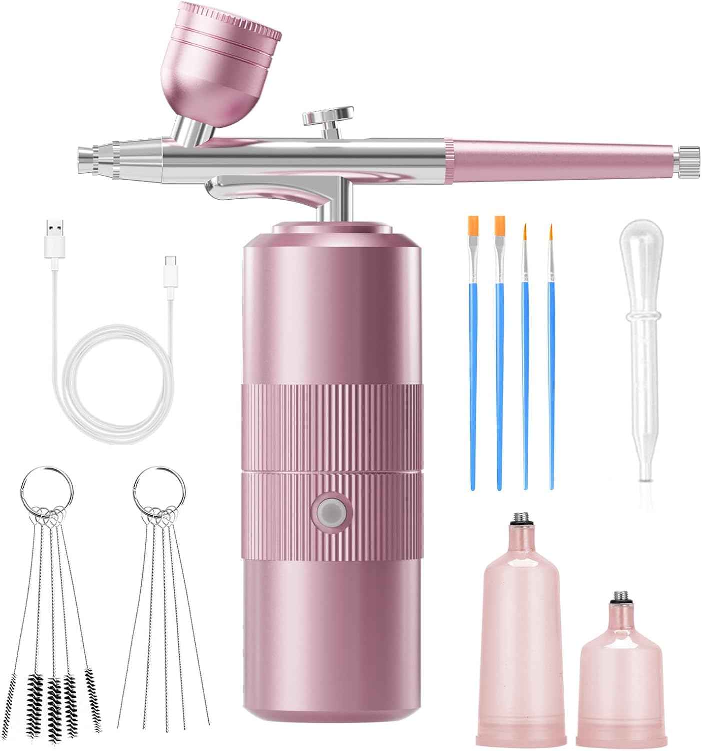 Airbrush Kit with Compressor Portable Airbrush Kit 48PSI High-Pressure Non-Clogging Air Brush Set Cordless Rechargeable with 0.3mm Nozzle and Cleaning Brush for Painting,Nail Art, Makeup (pink)