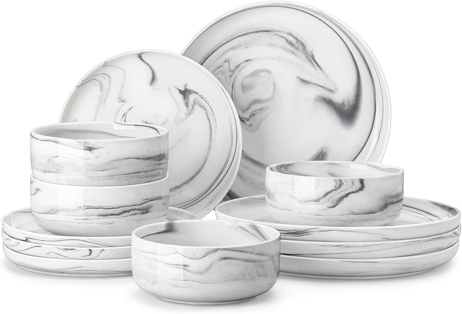 MALACASA 12 Pcs Porcelain Plates and Bowls Sets,Dinnerware Set for 4,Grey