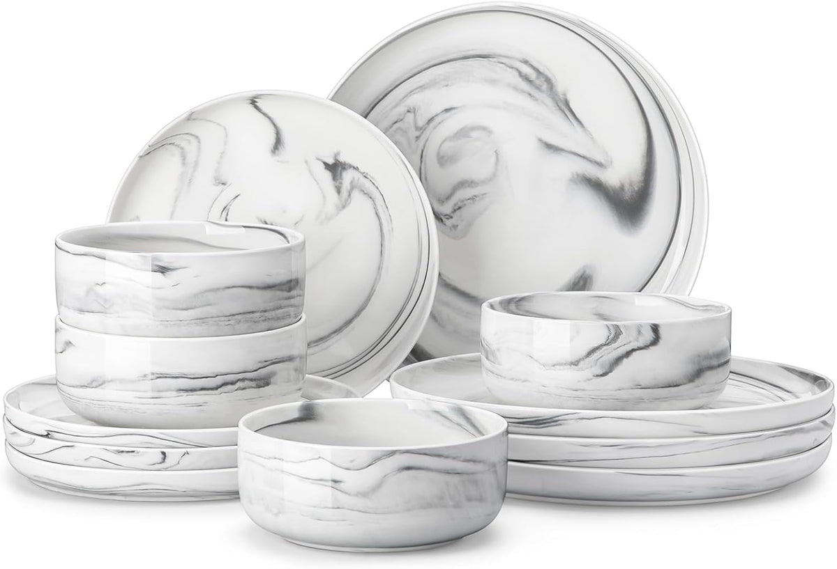 MALACASA 12 Pcs Porcelain Plates and Bowls Sets,Dinnerware Set for 4,Grey