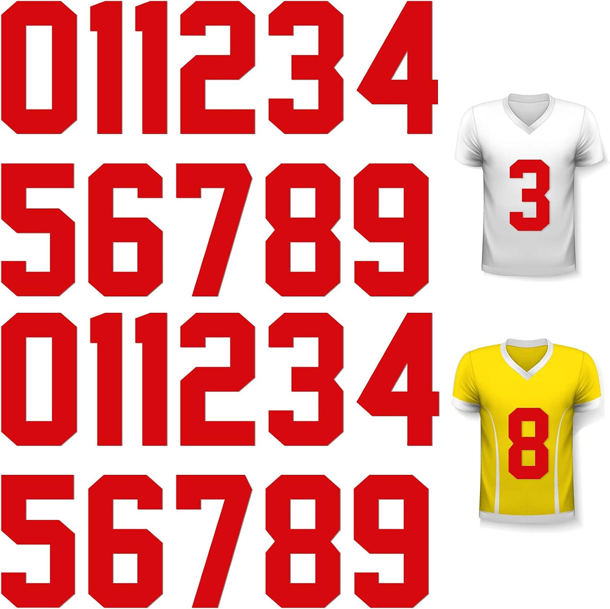 Zonon 22 Pcs Iron on Numbers for Jersey 0-9,Red,8 Inch