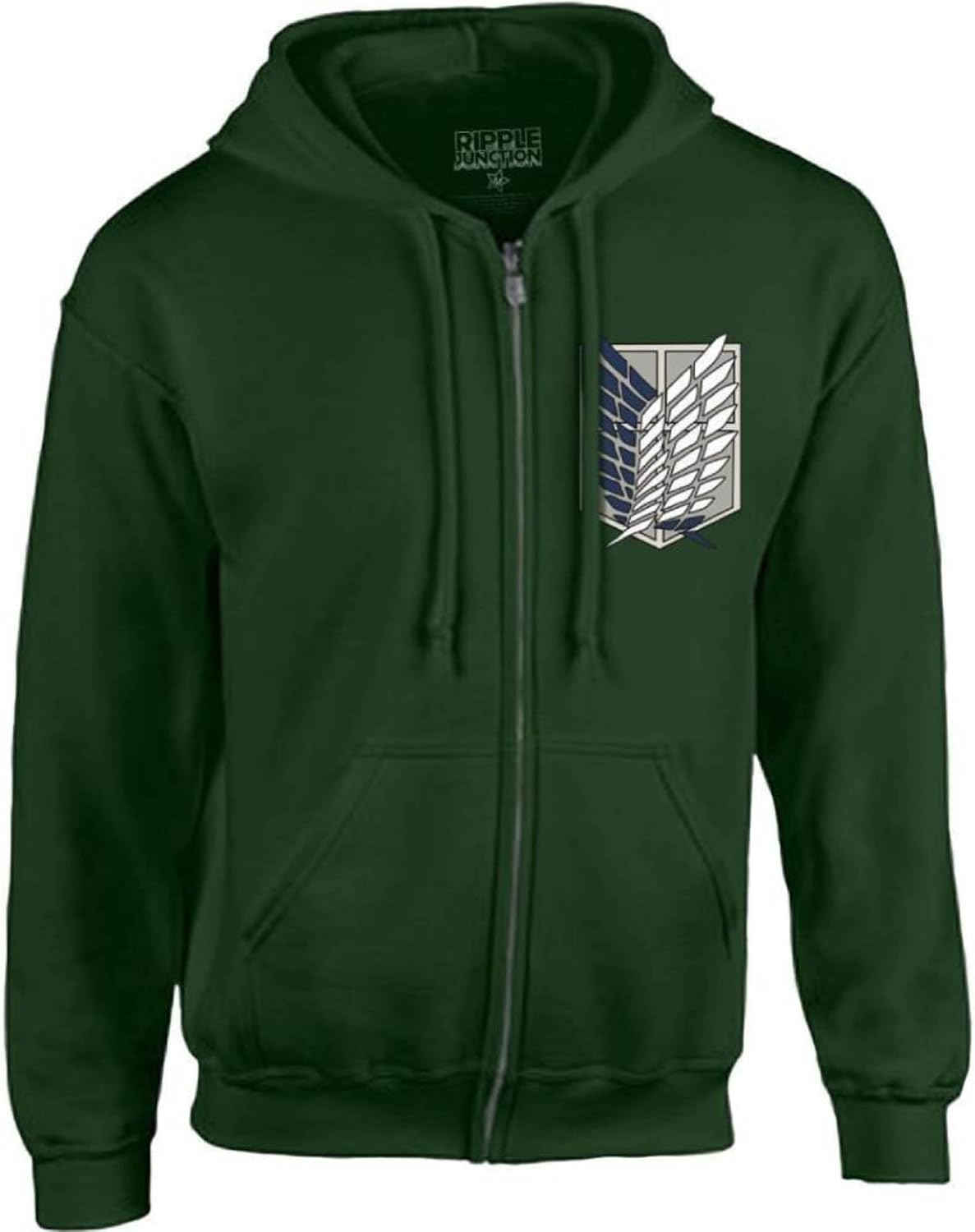 Ripple Junction Attack on Titan Men's Authentic Full Zip-Up Survey Corps Front & Back Hooded Sweatshirt Officially Licensed