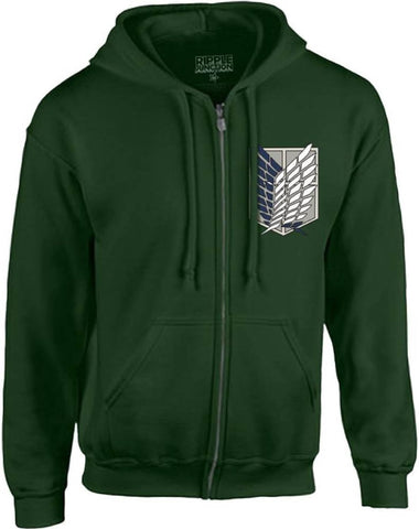 Ripple Junction Attack on Titan Men's Authentic Full Zip-Up Survey Corps Front & Back Hooded Sweatshirt Officially Licensed