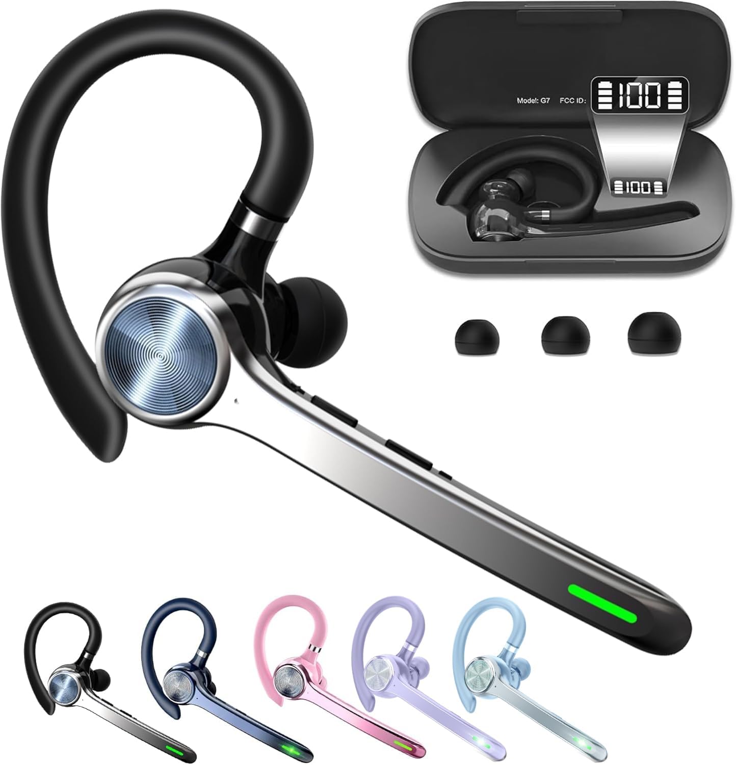 HEIBAS Bluetooth Headset, Wireless Earpiece with Mic for Work