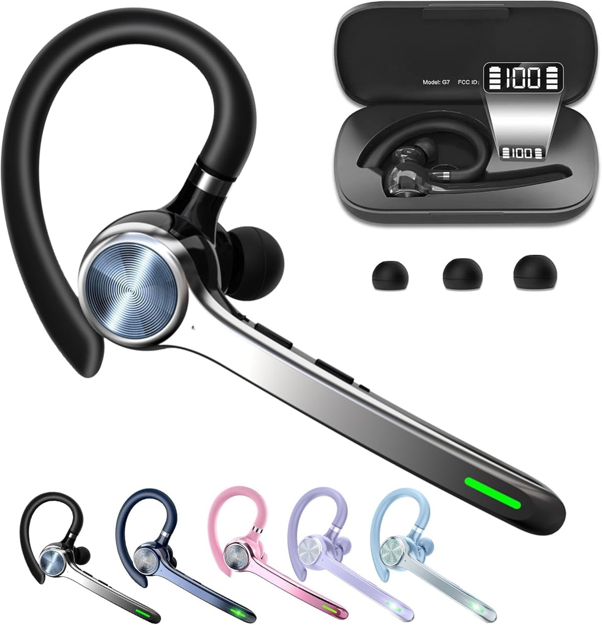 HEIBAS Bluetooth Headset, Wireless Earpiece with Mic for Work