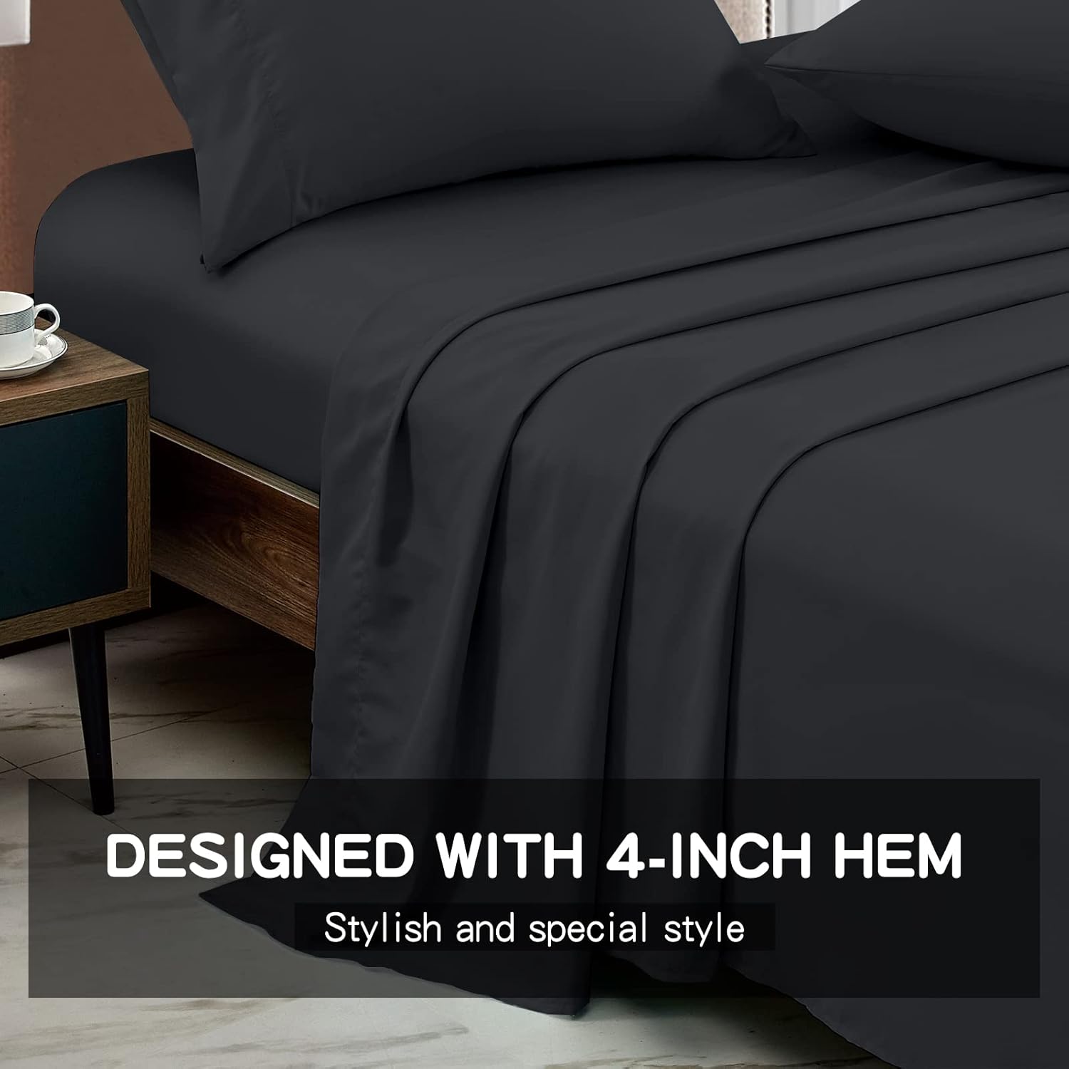 FreshCulture Queen Flat Sheet - Brushed Microfiber Top Sheet - Ultra Soft & Breathable - Wrinkle-Free - Easy Care - Queen, Black