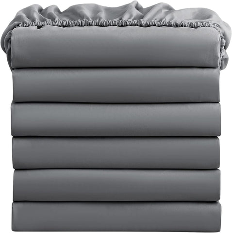 FreshCulture Twin Fitted Sheets, Bulk Pack of 6, Deep Pocket, Soft Microfiber Bottom Sheets for Home, Salons, Hotels, Twin Size Fitted Sheets Only (Dark Grey)