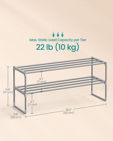 SONGMICS Shoe Rack, 2-Tier Shoe Organizer, Metal Storage Shelf