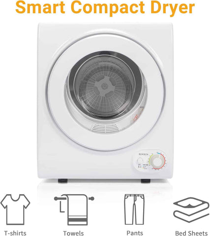 Bonnlo Portable Clothes Dryer, Front Load Electric Dryers Machine, Compact Laundry Dryers with Stainless Steel Tub, for Home, Apartment, Dorm, White (Classic Knob Control)