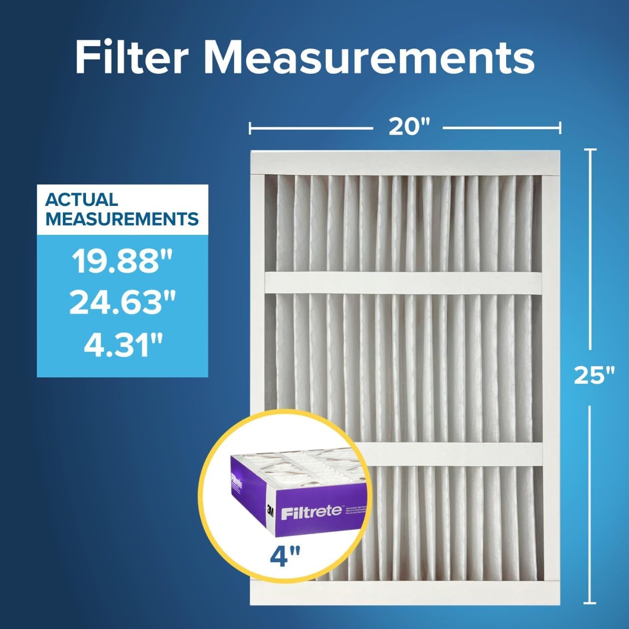 Filtrete 20x25x4 Air Filter MERV 12, MPR 1550 Certified Asthma & Allergy Friendly 2-Pack, Fits Honeywell & AprilAire, AC Furnace HVAC Filters, Pleated Electrostatic (Actual Size 19.88x24.63x4.31 in)