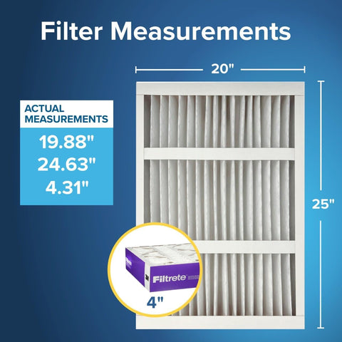 Filtrete 20x25x4 Air Filter MERV 12, MPR 1550 Certified Asthma & Allergy Friendly 2-Pack, Fits Honeywell & AprilAire, AC Furnace HVAC Filters, Pleated Electrostatic (Actual Size 19.88x24.63x4.31 in)