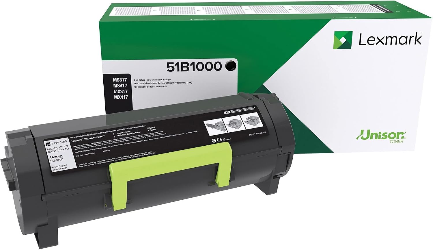 Lexmark 51B1000 MS317dn MX317dn MS417dn MX417de MS517dn MX517de MS617dn MS617de Return Program Cartridge Toner