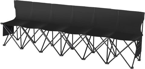 VEVOR Portable Folding B ench, 6 Seats Foldable Sideline B ench, Outdoor Camping Bench Chair with Carry Bag & Backrest, Team Sport Sideline B ench, No Assembly Instant Seating, Black