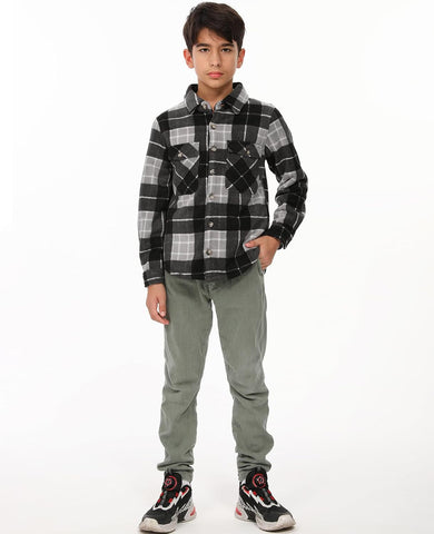 ThCreasa Boys Sherpa Lined Plaid Button Shirt Jacket