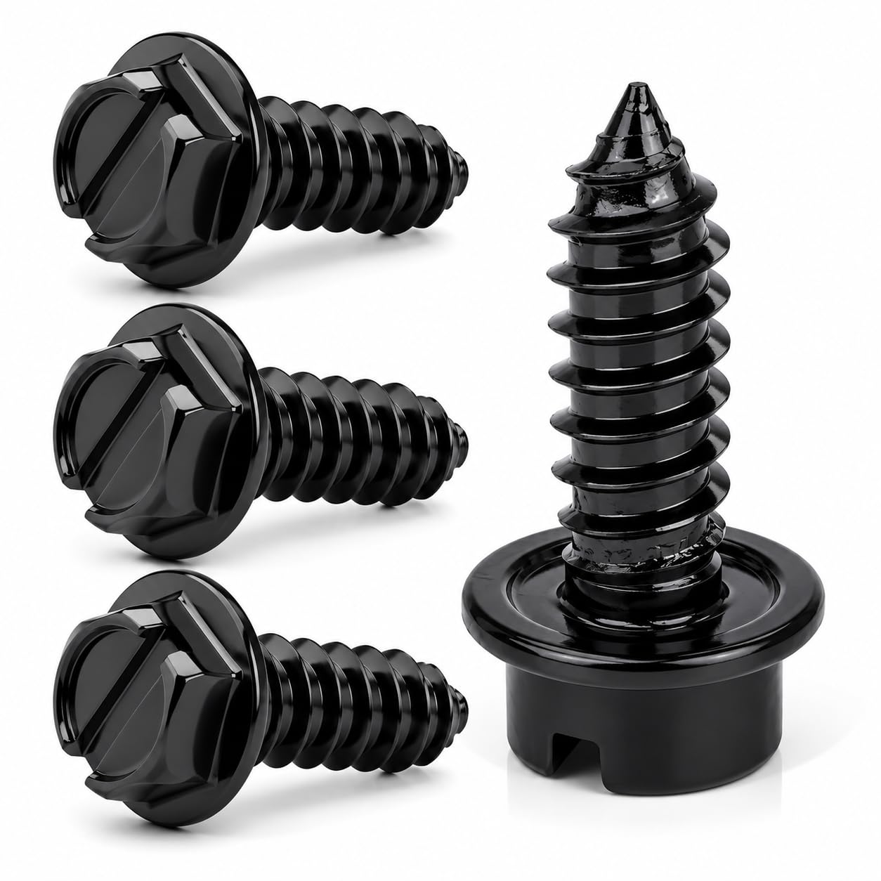 License Plate Screws with Rustproof Finish - License Plate Screw Kit for Front & Rear Plates - License Plate Bolts for Domestic Vehicles - Stainless Steel Screws for License Plates (4-Pack, Black)