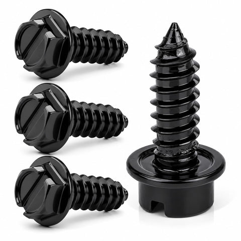 License Plate Screws with Rustproof Finish - License Plate Screw Kit for Front & Rear Plates - License Plate Bolts for Domestic Vehicles - Stainless Steel Screws for License Plates (4-Pack, Black)