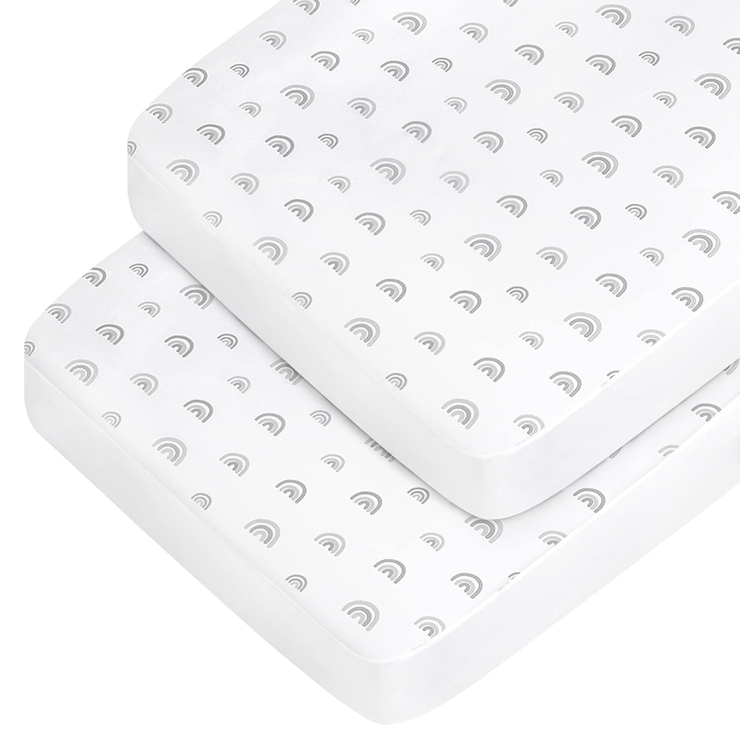 Crib Sheets Boy Girl, 2 Pack Baby Crib Sheets for Standard Crib Mattress & Toddler Bed Mattress, Snug Fit Breathable Soft Fitted Crib Sheet, Gray Rainbow