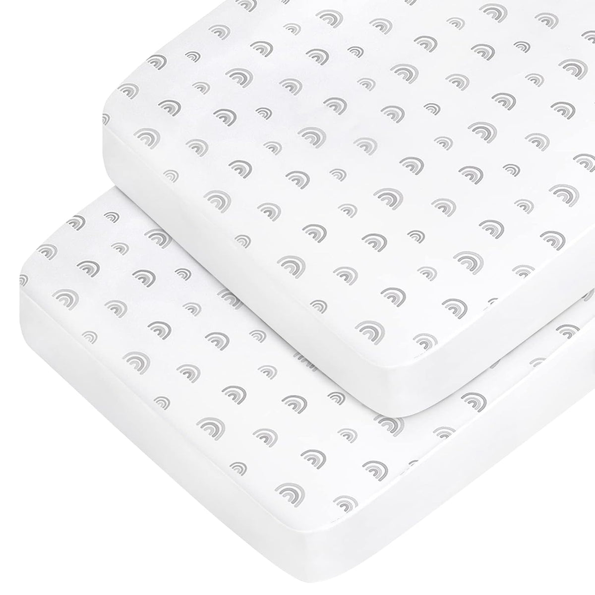 Crib Sheets Boy Girl, 2 Pack Baby Crib Sheets for Standard Crib Mattress & Toddler Bed Mattress, Snug Fit Breathable Soft Fitted Crib Sheet, Gray Rainbow
