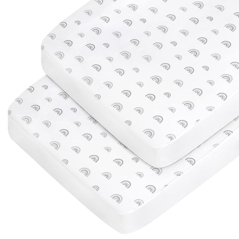 Crib Sheets Boy Girl, 2 Pack Baby Crib Sheets for Standard Crib Mattress & Toddler Bed Mattress, Snug Fit Breathable Soft Fitted Crib Sheet, Gray Rainbow