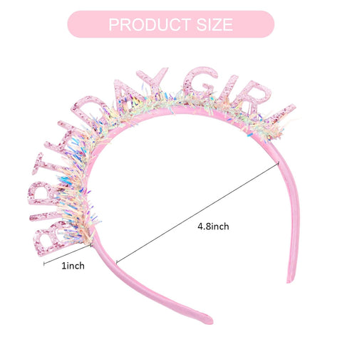 CIEHER Birthday Girl Headband Birthday Crown for Women Girls Pink
