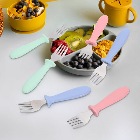 Pimoys 6-Pack Toddler Forks, 18/8 Stainless Steel with Plastic Handles