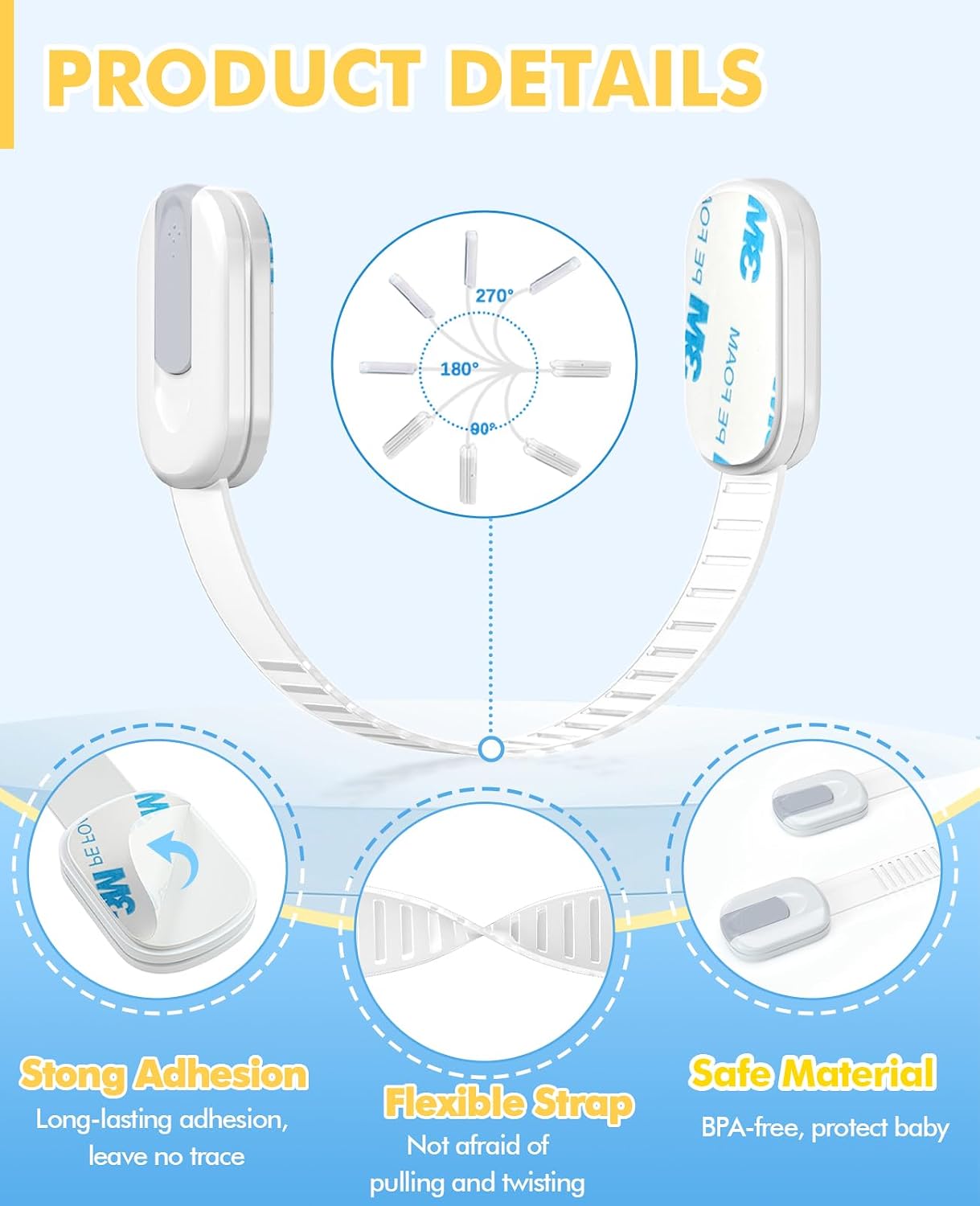 10 Pack Cabinet Locks Baby Proofing, Child Proof Cabinet Locks with 3M Adhesive - Easy Installation with Adjustable Straps, Multi-Purpose Child Safety Latches for Drawers Fridge Trash Cans White-Gray