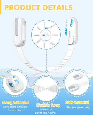 10 Pack Cabinet Locks Baby Proofing, Child Proof Cabinet Locks with 3M Adhesive - Easy Installation with Adjustable Straps, Multi-Purpose Child Safety Latches for Drawers Fridge Trash Cans White-Gray