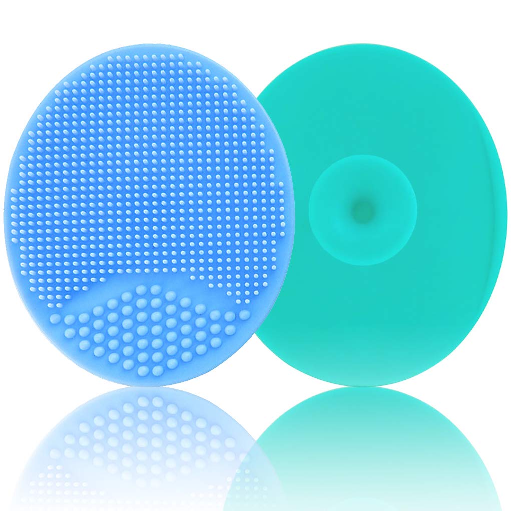 Baby Bath Brush, Baby Cradle Cap Brush, Silicone Massage Brush, Silicone Scrubbers Exfoliator Brush, Baby Skin Scrubbers for Dry Skin and Cradle Cap (Large-Blue & Green)