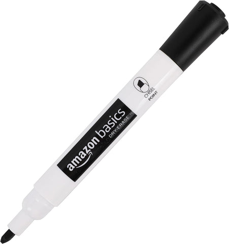 Amazon Basics Lowe-Odor Dry Erase Whiteboard Markers, Chisel Tip, Quick-Dry, Black, 12-Pack