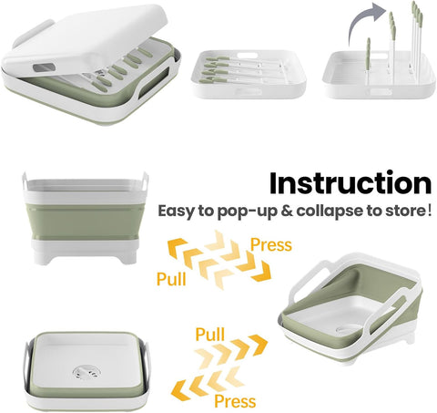 Volnamal Collapsible Wash Basin with Drying Rack & Drain Plug (Green)