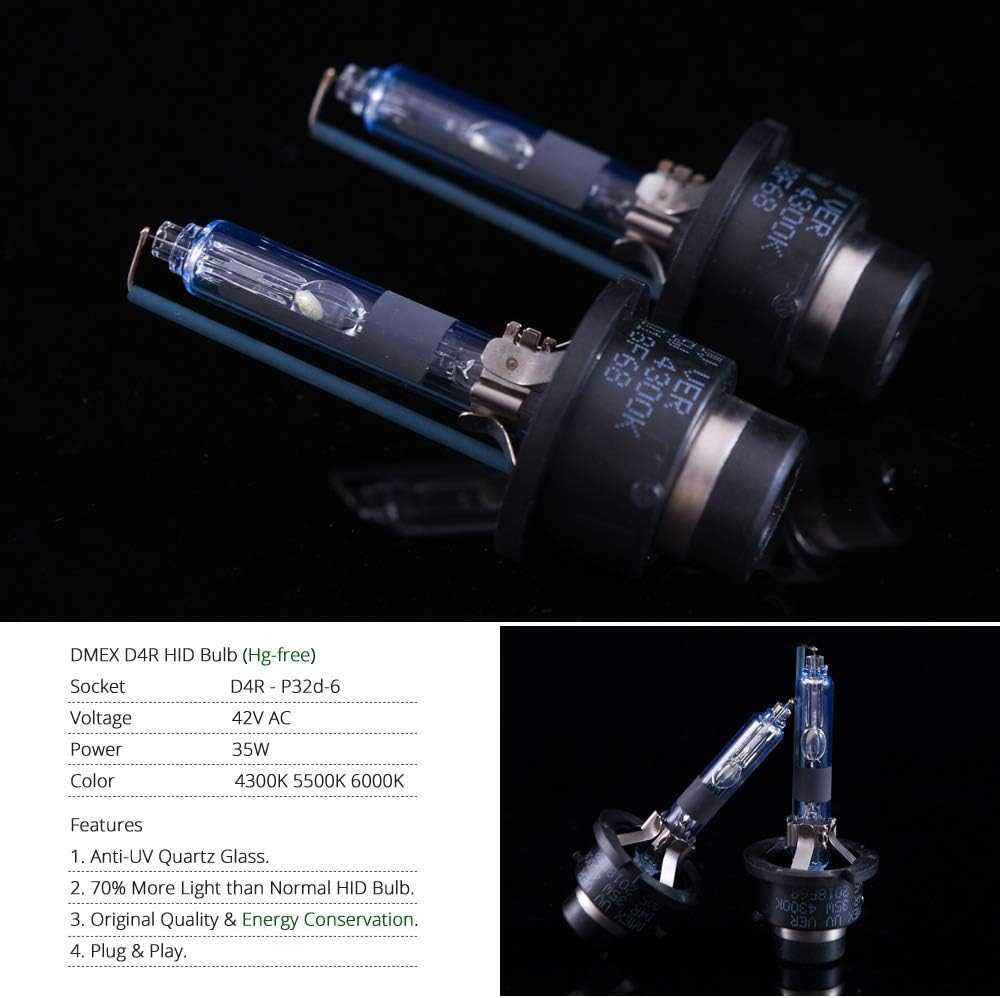 DMEX D4R HID Headlight Bulbs 6000K Cool White Xenon 35W 66450 42406 90981-20029 Replacement - 2pcs (Not fit Halogen Headlamp)