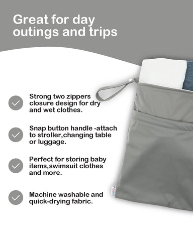 ALVA 2pcs Cloth Diaper Wet Dry Bags Waterproof Reusable with Two Zippered Pockets Travel Beach Pool Daycare Soiled Baby Items Yoga Gym Bag for Swimsuits or Wet Clothes
