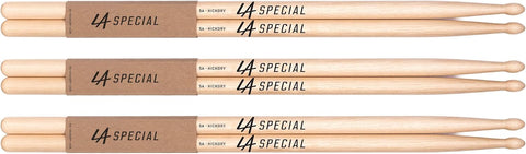 LA Specials Hickory 5A Drum Sticks, Wood Tip, 3-Pair Pack