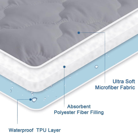 Queen Mattress Protector Pad Waterproof, Bed Cover 14" Deep Pocket, Gray