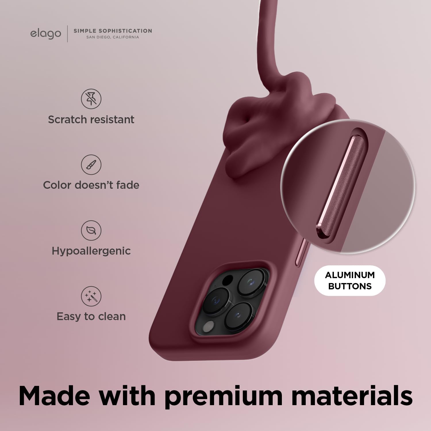 elago Premium Magnetic Silicone Case for iPhone 15 Pro Burgundy