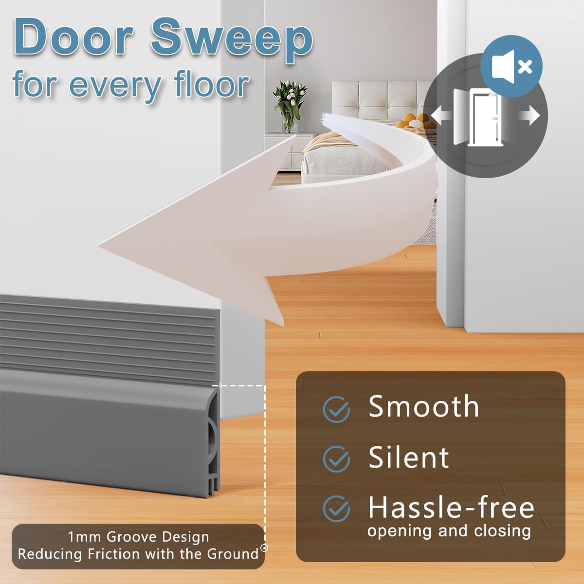 Door Draft Stopper, Door Sweep, Weather Stripping Seal 78Inch Gray