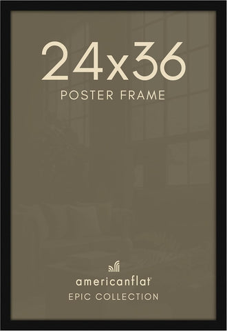 Americanflat 24x36 Poster Frame - Black Engineered Wood with Polished Plexiglass - Wide Picture Frame for Vertical or Horizontal Wall Display - Epic Collection - Black