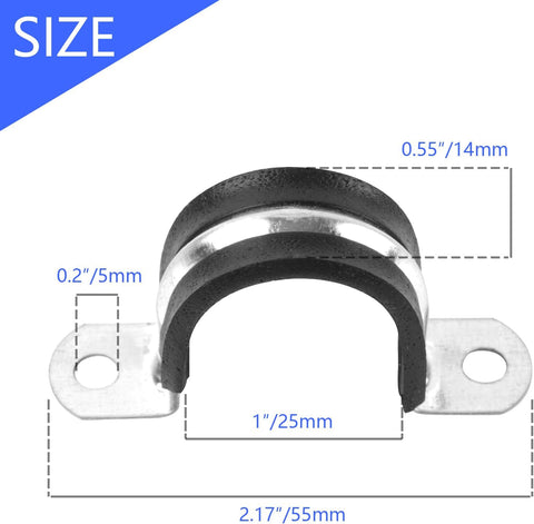 1 Inch Reinforced Rigid Pipe Strap, 2 Holes U Bracket Cable Clamp Hanger, Rubber Cushioned Insulated Clamp, Conduits Strap Clamps for Pipe Fixing on Various Surfaces, 10 PCS(25mm)