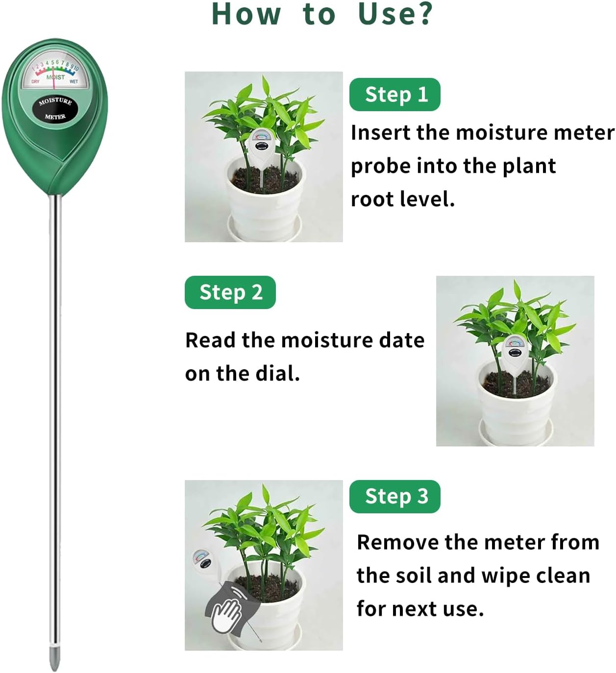 Censinda Soil Moisture Meter, 2 Pack Long Probe Soil Moisture Monitor for House Plants, Soil Hygrometer Moisture Sensor for Indoor & Outdoor, Garden, Farm, Lawn Plant Care, No Battery Needed(Green)