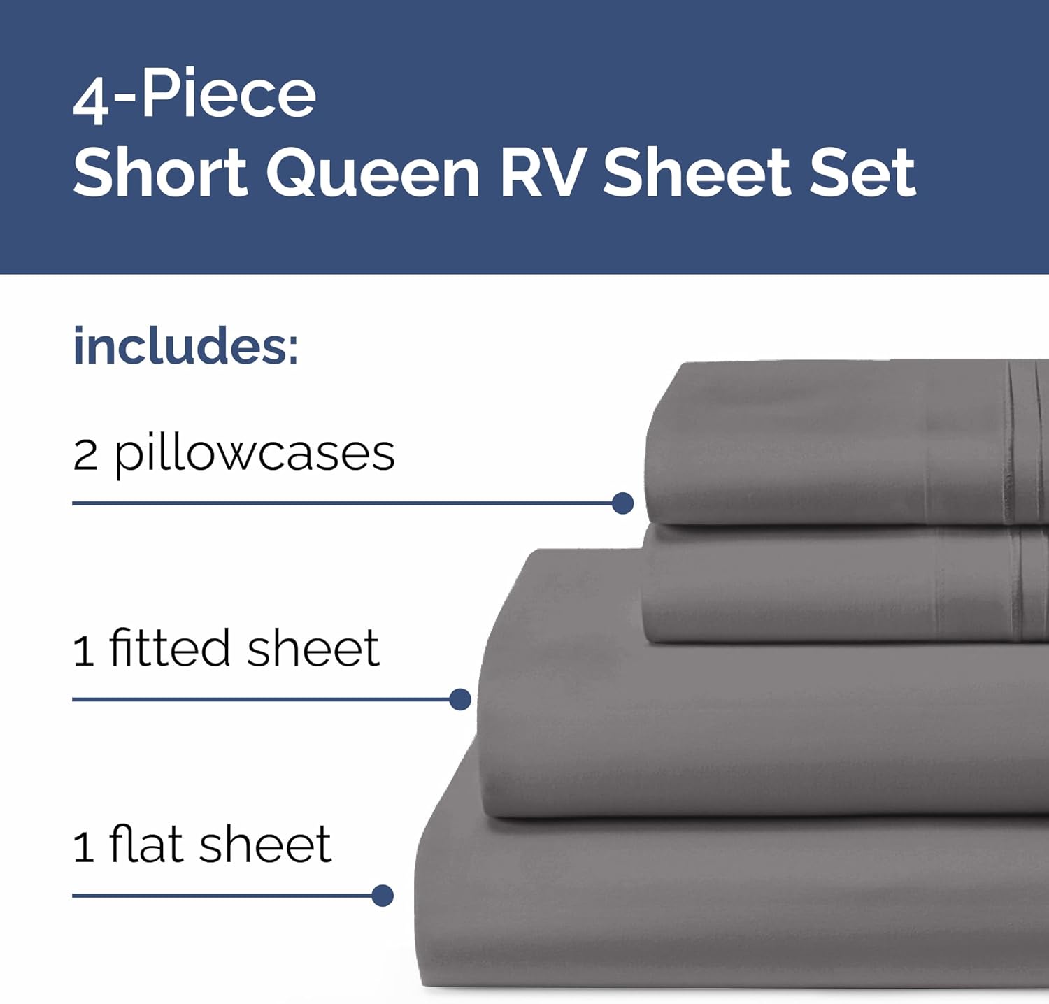 Short Queen Size 4 Piece Bed Sheet Set - RV Short Queen Sheets - Dark Grey