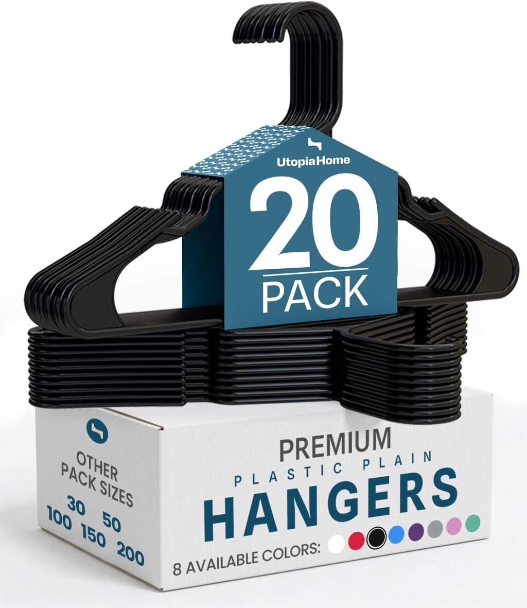 Utopia Home Plastic Hangers 20 Pack – Space Saving Clothes Hanger Black