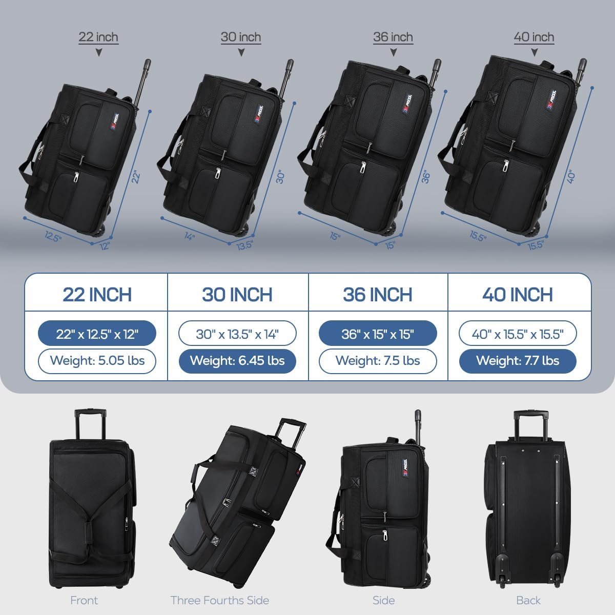 42'' Large Rolling Duffle Bag w/Wheels and Handle